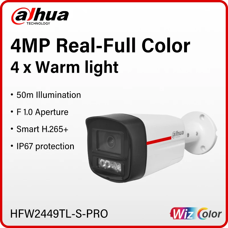 Dahua WizColor 4MP 8MP Full Color Bullet Camera 4 Warm Light 4K Night Vision 50m Human Detection HFW2449TL-S-PRO HFW2849TL-S-PRO