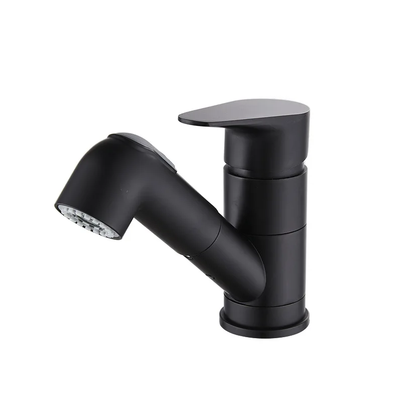 

All-copper pull-out basin, hot and cold faucet, household basin, single-hole rotatable face wash basin, retractable short model