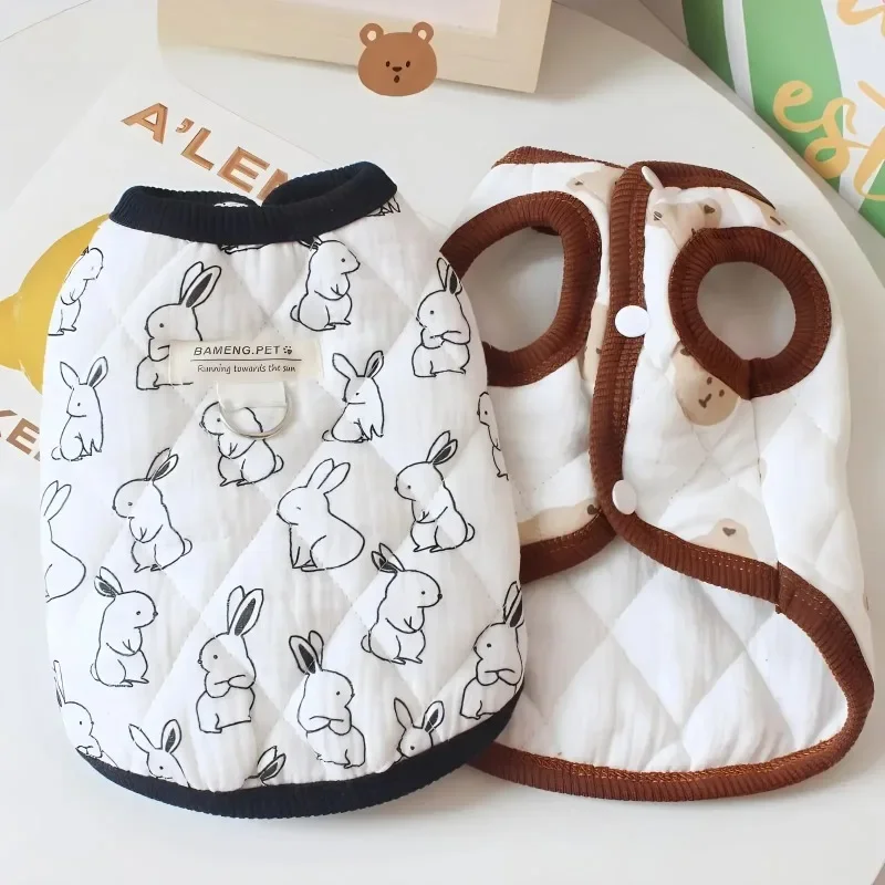 Warm Winter Pet Dog Clothes Vest Cute Rabbit Printed Coat Puppy Jackets Teddy Bear Cute Dog Clothes Clothing with Velvet Jackets