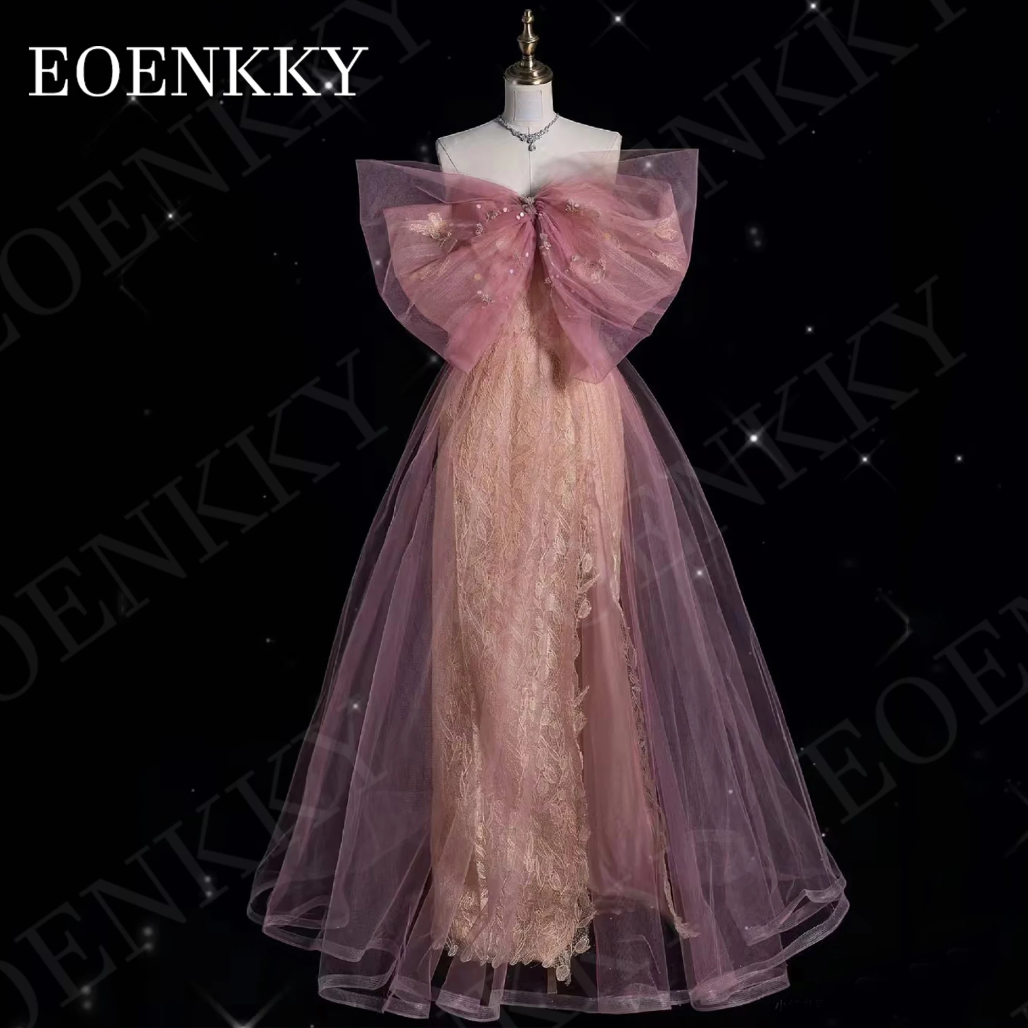 EOENKKY abito da ballo monospalla elegante fiocco rosa pizzo Tulle abiti da festa formali donna una linea che borda Una spalla Abito da ballo Elegante Rosa Bow Pizzo Tulle Abiti da festa formali Donna A Line Perline