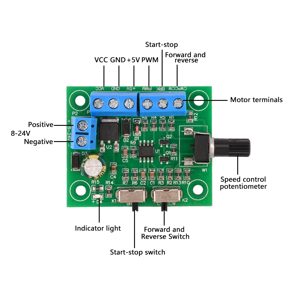 DC8-24V Brushless DC Motor Speed Controller Driver PWM Speed Control Board Pinpoint Regulator Forward And Backward  Power Supply