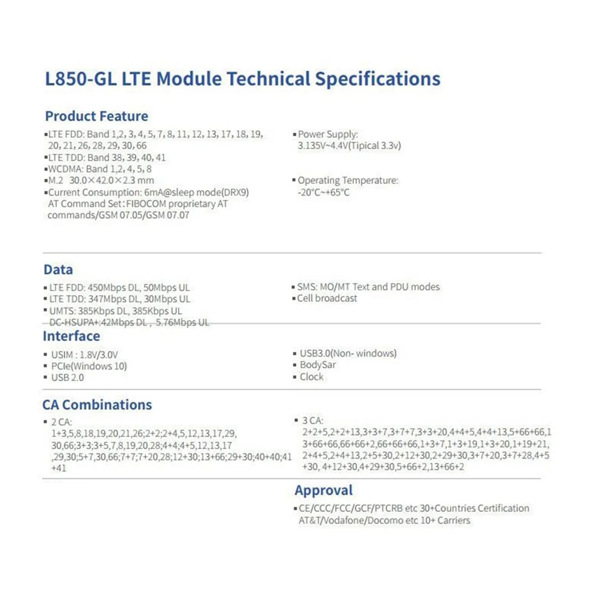 Fibocom Voor Hp 830 840 735 745 1040 4G Module L850-GL Lt4210 Xmm7360 Multifunctionele Gemaksmodule