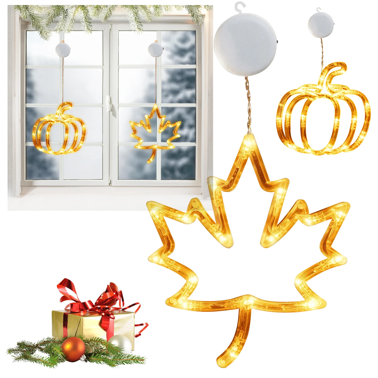 Temporizzazione foglie d'acero zucca luci a LED luci per finestre di Halloween a batteria luci di Halloween per decorazioni di feste di Halloween