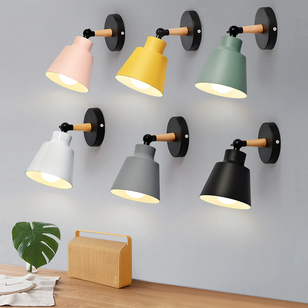Nordic Solid Wood Wall Light Modern Minimalist Macaron Led Wall Sconce Living Room Corridor Living Room Bedroom Bedside Lamp E27