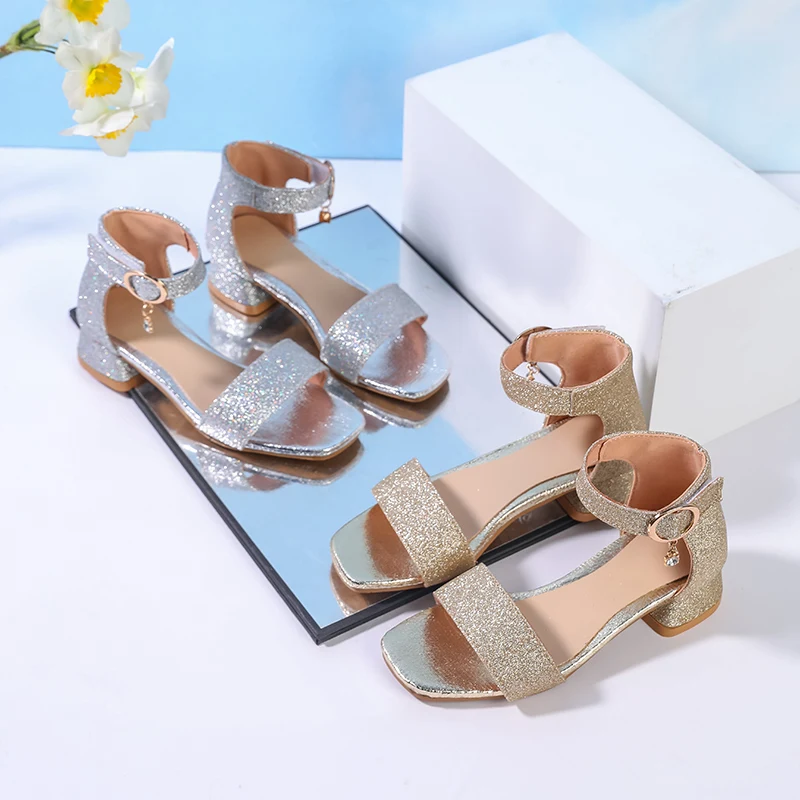 Fashion Children's Summer Sandals Sequins Simple Girls Causal Princess Low-heel Dress Shoes Wedding Party Kids High-top Sandals