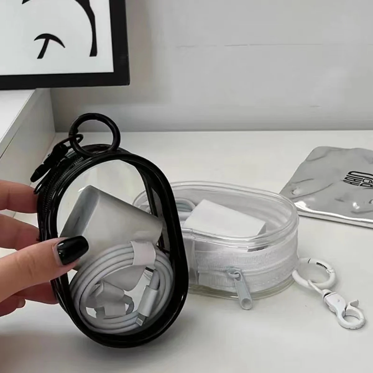 YANZAI 1PC Mini Keychain Bag Cable Storage Bag With Zipper  Digital Charger Waterproof Protective Case for Outdoor Portable