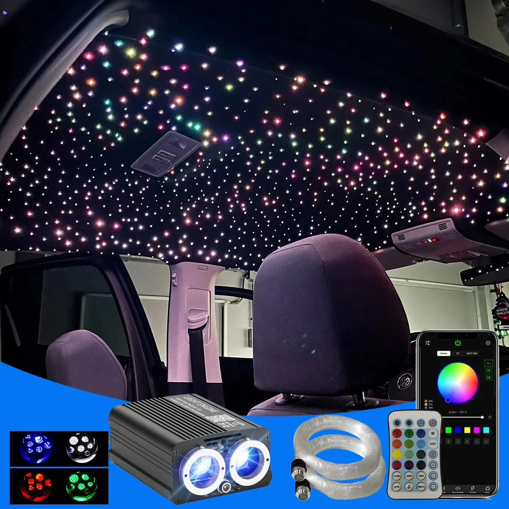 

26W RGBW Twinkle Fiber Optic Machine Dual Port Engine 7 Color Changing Fibers Dual Head For Car accessories Room Roof Decoration