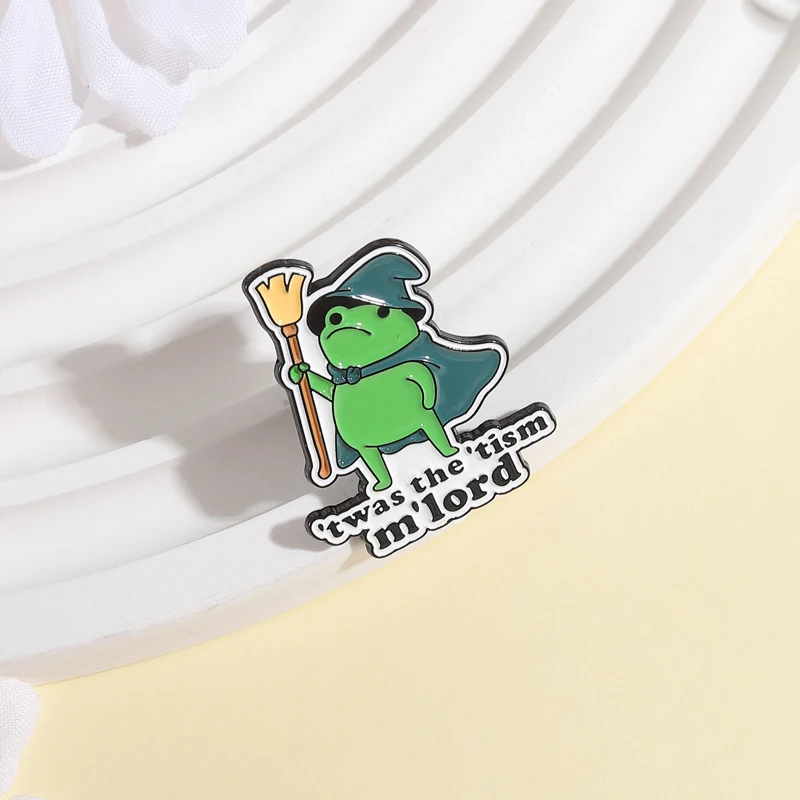 T’was the ‘Tism M’Lord Frog Wizard Brooch Enamel Pins Wizard Froggy With Broom Brooches Lapel Badge Jewelry Gift for Friends