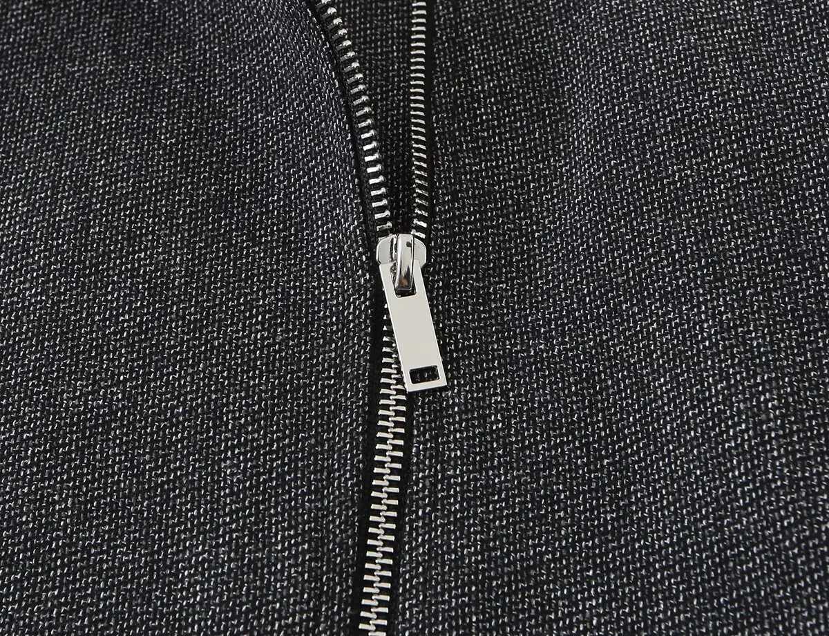 Damenjacken mit Stehkragen, unregelmäßigem Metallreißverschluss, lässig, trendig, kurz geschnitten, Streetwear, modische, lockere, einfarbige Langarmjacke – Detail 8