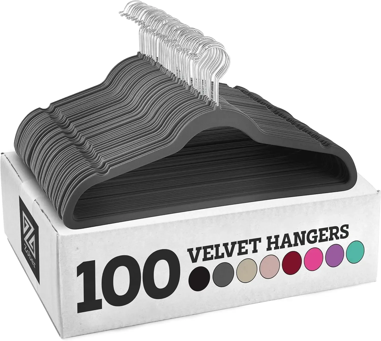 Velvet Hangers 100 Pack - Heavy Duty Gray Hangers for Coats, Pants & Dress Clothes - Non Slip Clothes Hanger Set