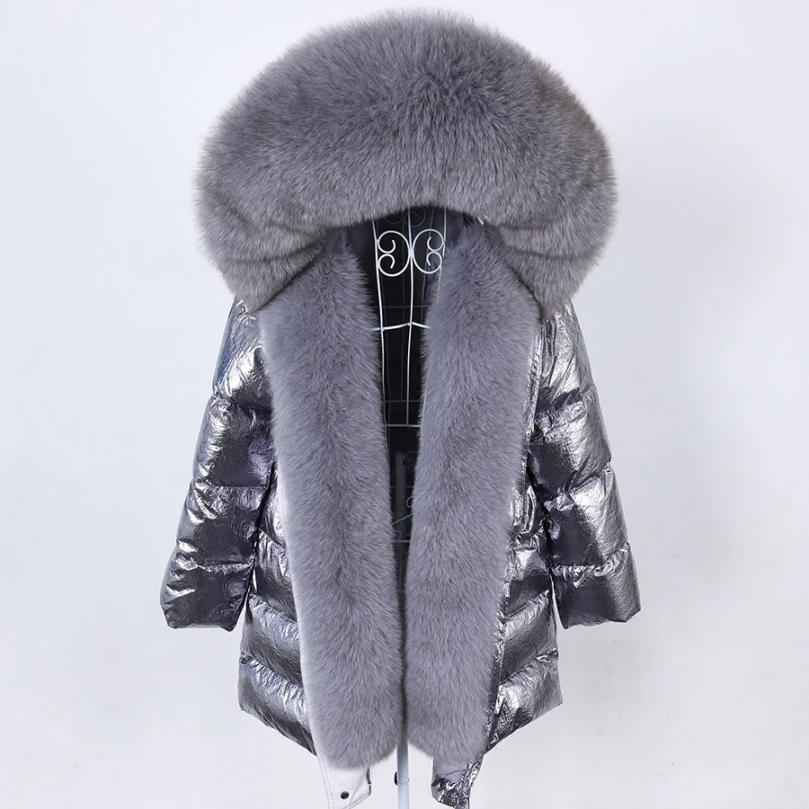 Maomaokong 2024 Winter Luxury Real Fox Raccoon Fur Collar Down Jacket Women Hooded Warm Puffer Coat Waterproof Outerwear Parkas