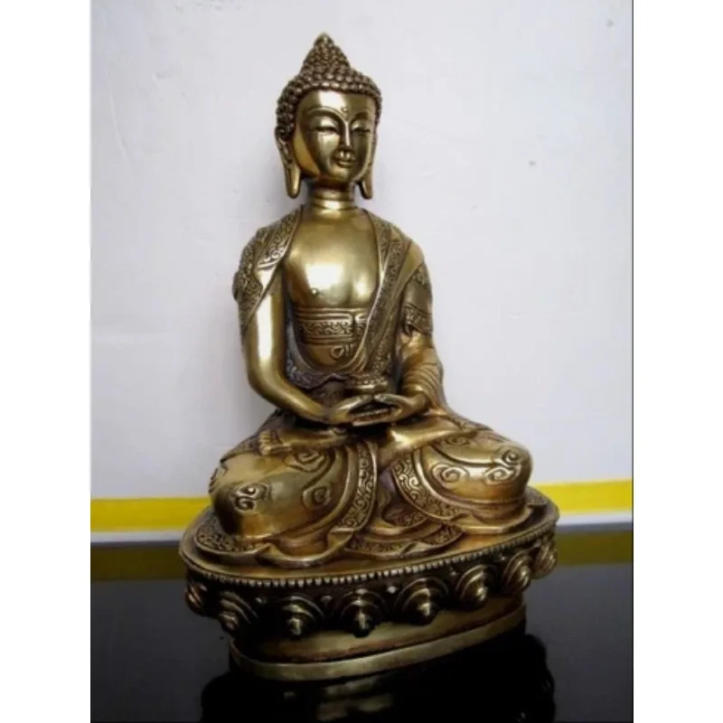 Estatua antigua de Buda de bronce de la antigua India, Amitabha, cuenco bendita, dragón, 21cm