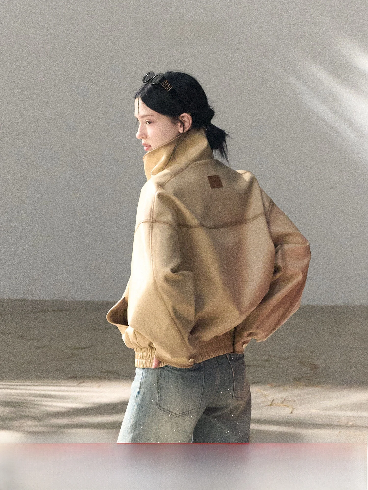 OAKMOO Giacca in Pelle da Donna Primaverile, Modello Miation Heavy Work, Vestibilità Ampia, Lunghezza Media, con Doppio Colletto e Cerniera