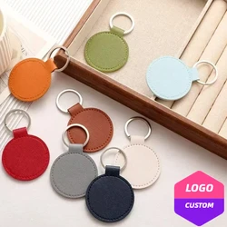 Round PU Leather Keychain Laser Engrave Name Circle Custom Logo Key Chain Holder Company Activity Hotel Number Keyring Gift
