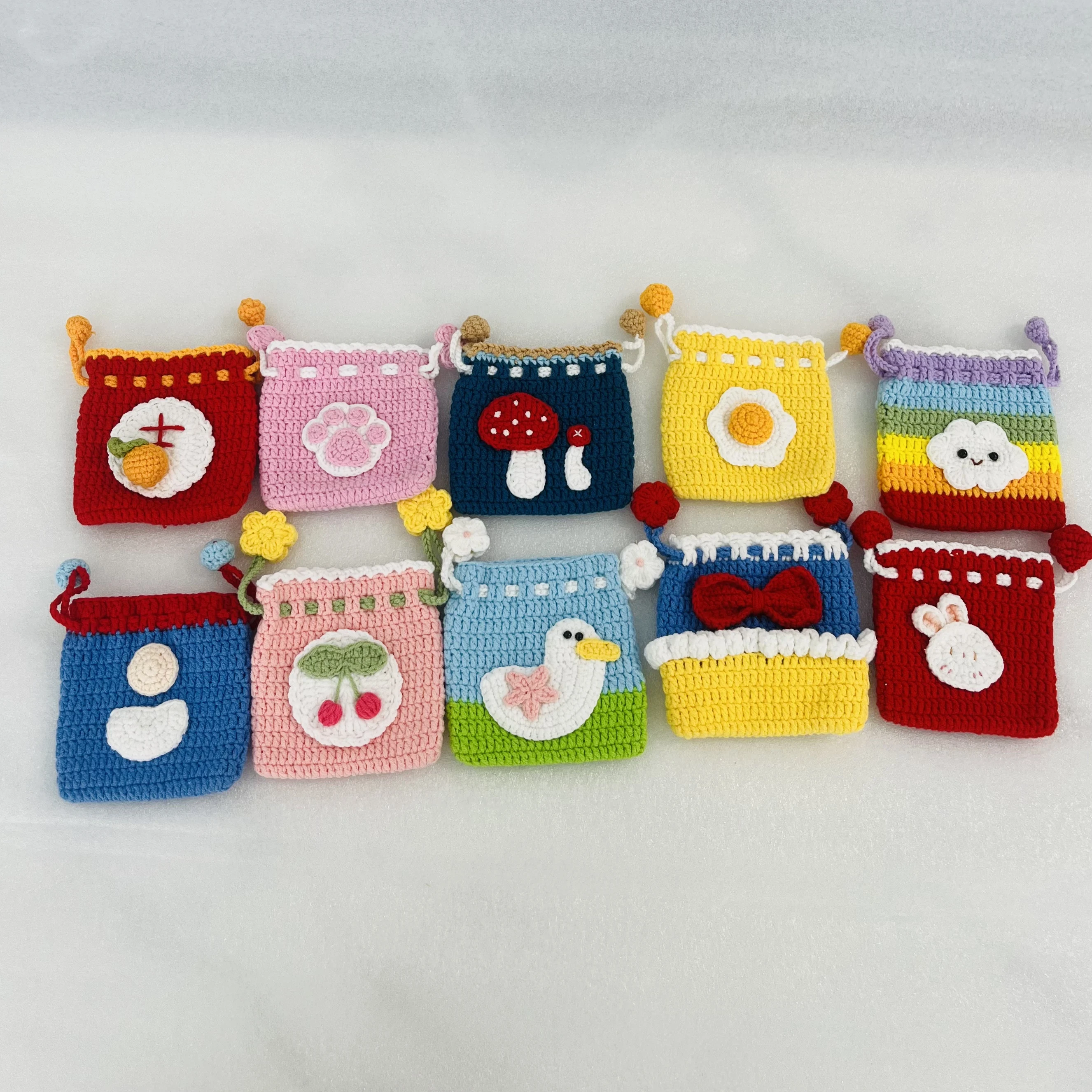 

Cute Women's Wallet Yarn Crochet Animal Sheep Flower Mushroom Duck Girl Coin Purse Drawstring Bags Card Holder Girlfriend Gift