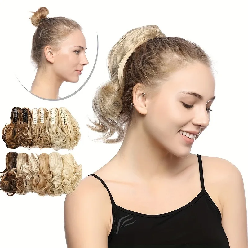 12 Inch Synthetic Hair Clip-on Ponytail Wavy Curly Straight Natural Look Invisible Claw For Women Daily Party