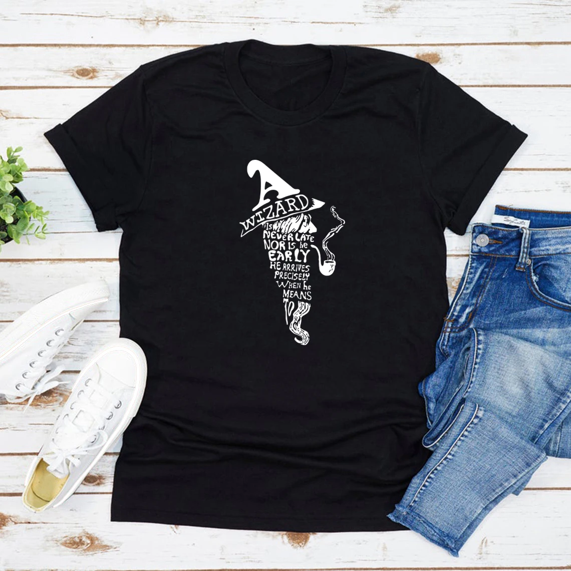 A Wizard Is Never Late Nor Is He Early T-shirt Wizard T-Shirt Gandalf Quote Shirt Witch Craft Tee Women Tshirts Vintage Tops