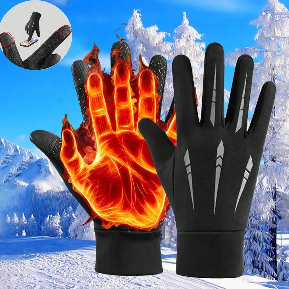 قفازات ركوب شتوية دافئة مقاومة للرياح، بطانة مخملية مضادة للانزلاق، قفازات رياضية خارجية من الصوف تعمل باللمس #1