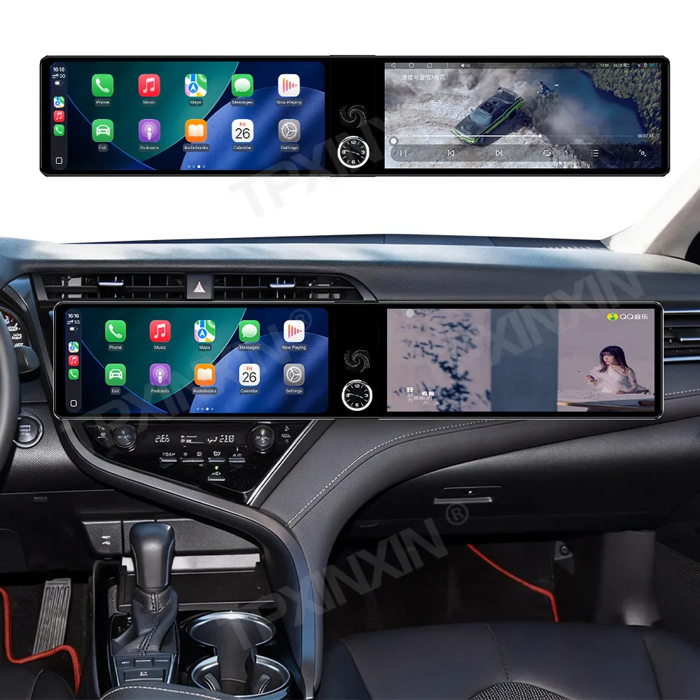 

Автомагнитола Android Auto Carplay GPS Navi для Toyota Camry 2018-2020, мультимедийный проигрыватель с DSP, 24,6-дюймовый сенсорный экран с двумя дисплеями