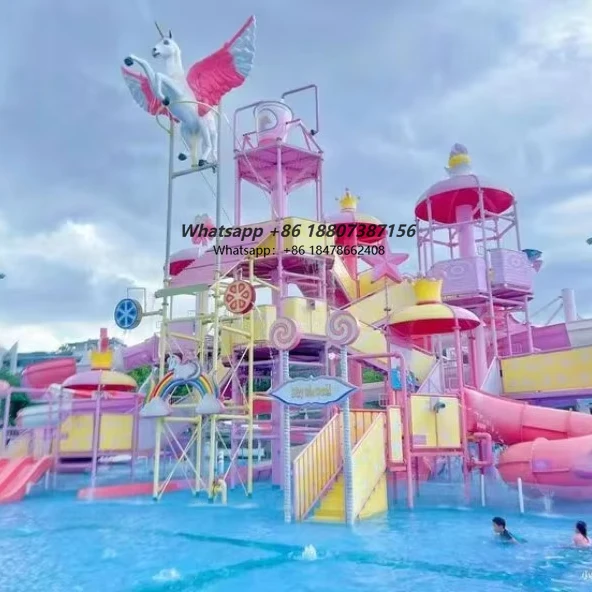 Large Outdoor Amusement Equipment Water Park Playground Equipment Steel Water Castle Slide  Commercial Use