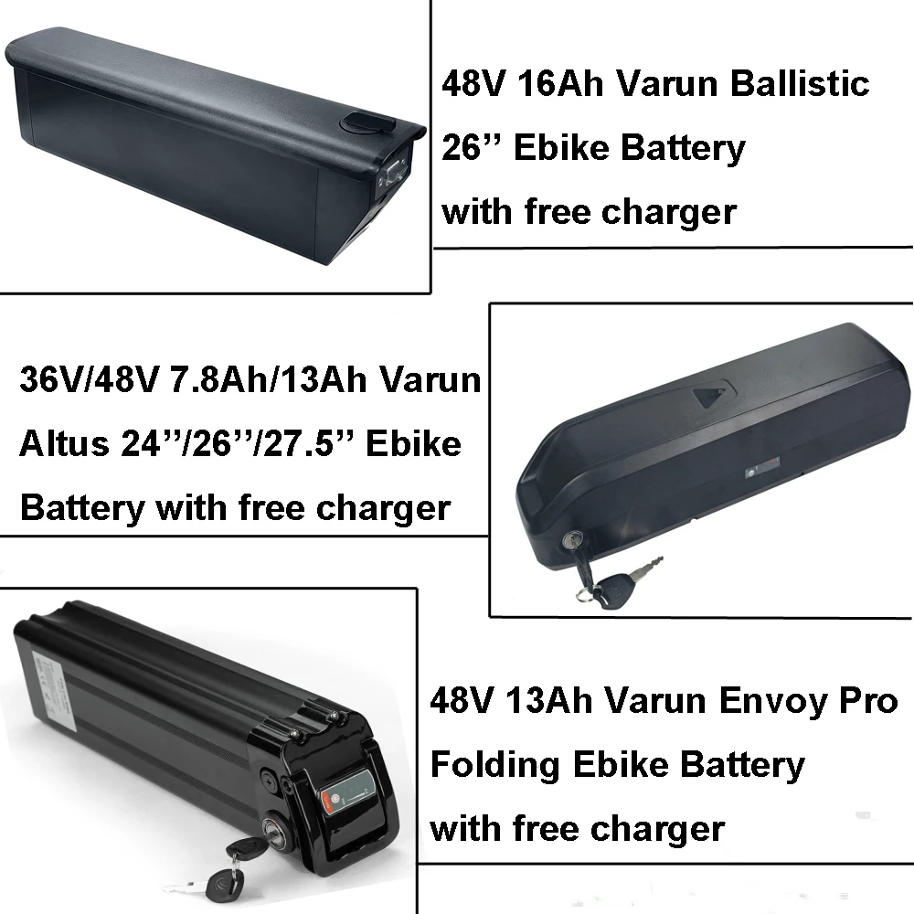 Electric Bike Bicycle Lthium Battery 36V 48V 7.8Ah 13Ah 16Ah for Varun Ballistic Altus 24'' 26'' 27.5'' Envoy Pro E-Bike