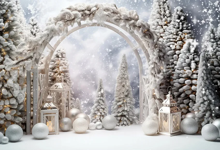 Mehofond Photography Background Winter Christmas Arch Forest Snow Xmas Tree Kid Family Party Portrait Decor Backdrop Photo Studi