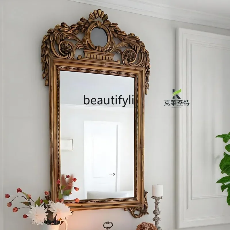 

French retro carved vanity mirror bathroom mirror household wall-mounted fireplace decorative mirror6239