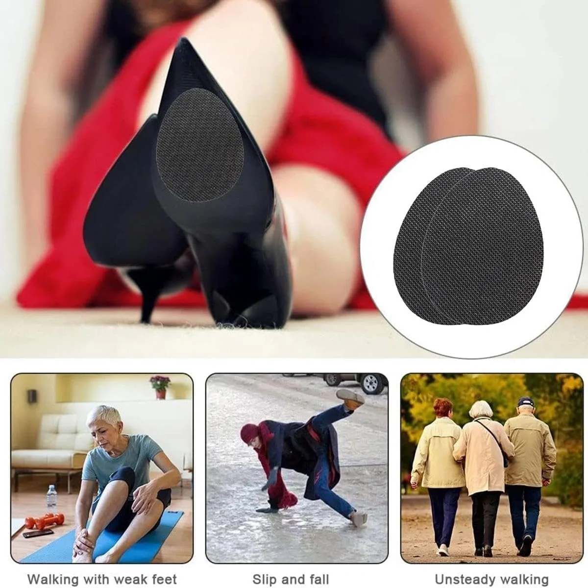 6Pcs Non-Slip Thick Shoe Sole Stickers, Self-Adhesive Quiet Rubber Heel Protectors, High Heel Sole Repair Pads, Wear-Resistant Shoe Grip Tape