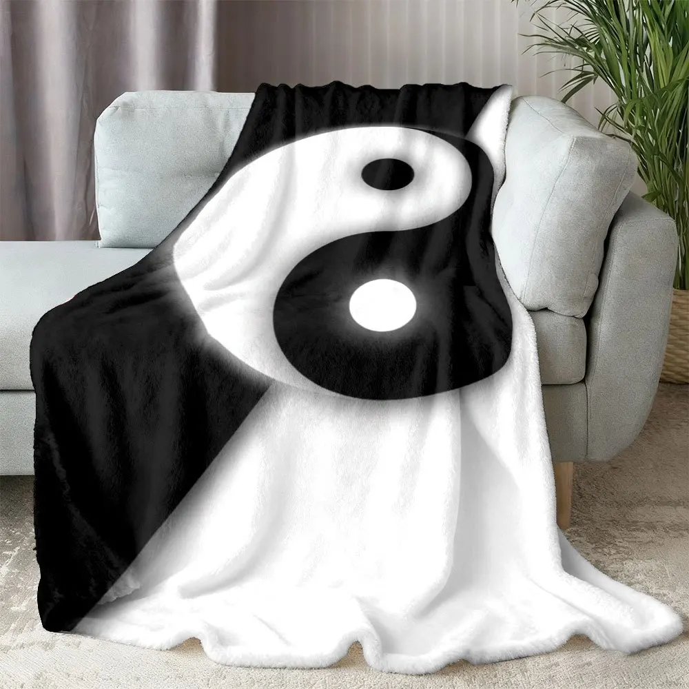 Manta de Franela con Estampado de Yin Yang de Tai Chi en Blanco y Negro, Manta Cálida, Suave y Acogedora para Sofá, Cama, Decoración de Sala de Estar
