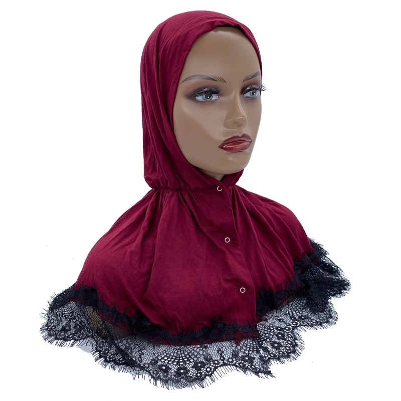 Ramadan Practical Instant Hijab Scarf Shawl Snap Plain Color Headscarf Women Muslim Eid Mubarak Abaya Turban Lace Head Wraps