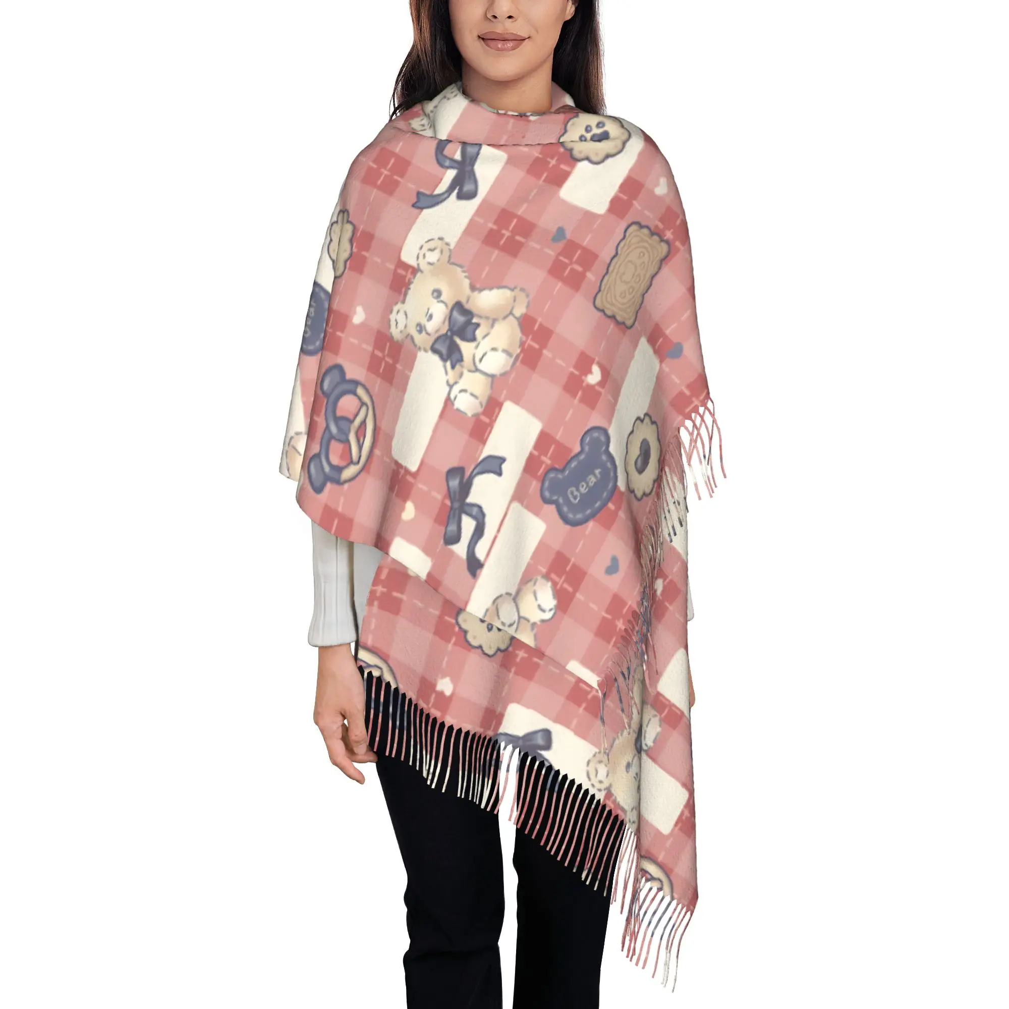 1 PC Plaid Coffee Pattern Poncho  Autumn Classic Windproof Birthday Gift Scarf
