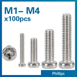 100pcs/lot Cross Recessed BM Pan Head Screws Nickel Plated Carbon Steel M2 M2.5 M3 M4 Phillips Machine Scree Grade 4.8 DIN7985