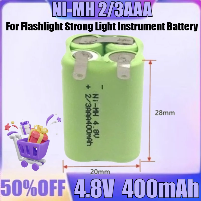 New Ni-MH 2/3AAA 400mAh 4.8V Rechargeable Battery for Flashlight Strong Light Instrument Battery