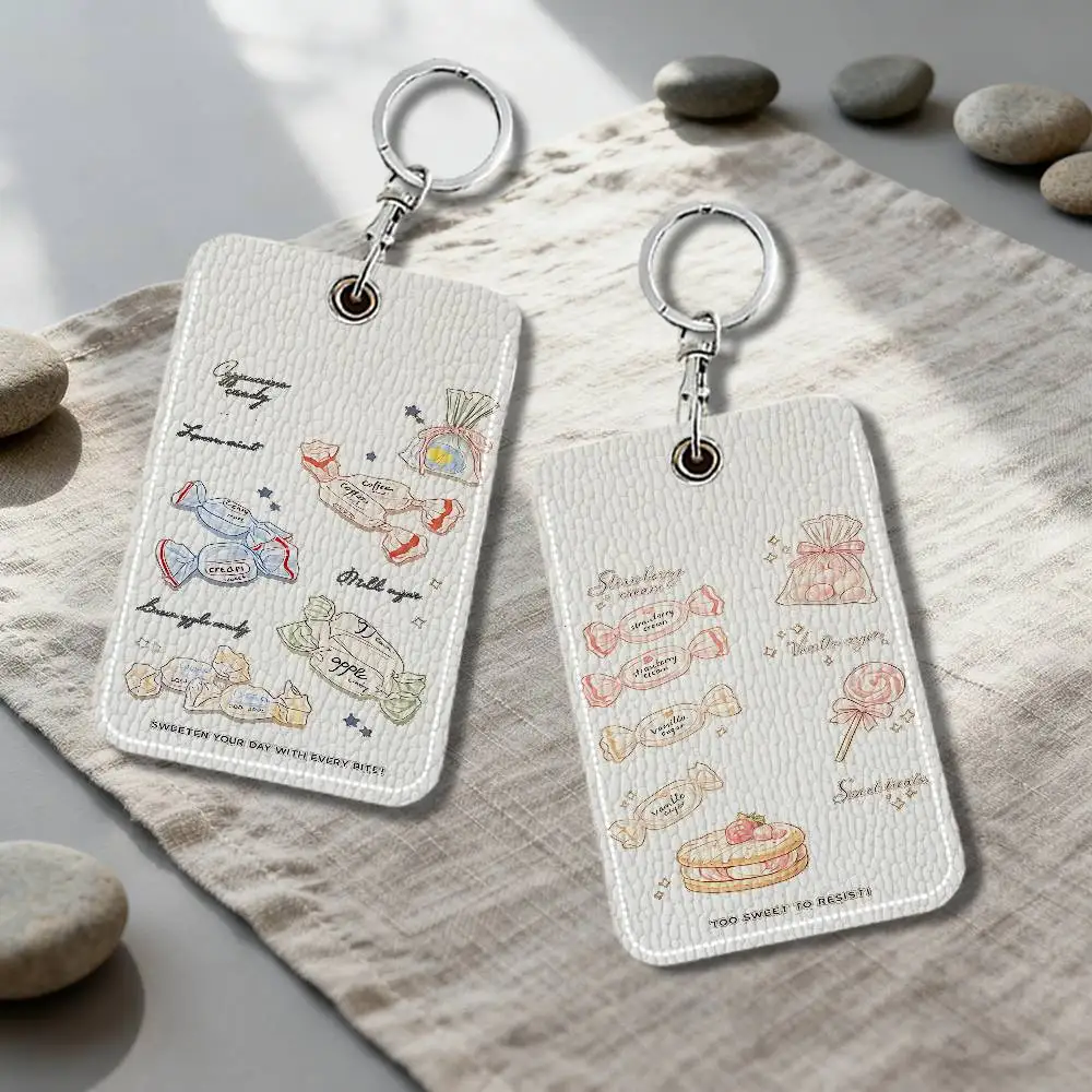 Ins Niche Graffiti Colored Line PU Soft Leather Rectangular Keychain Card Holder, Badge Student ID Bus Elevator Card Protector