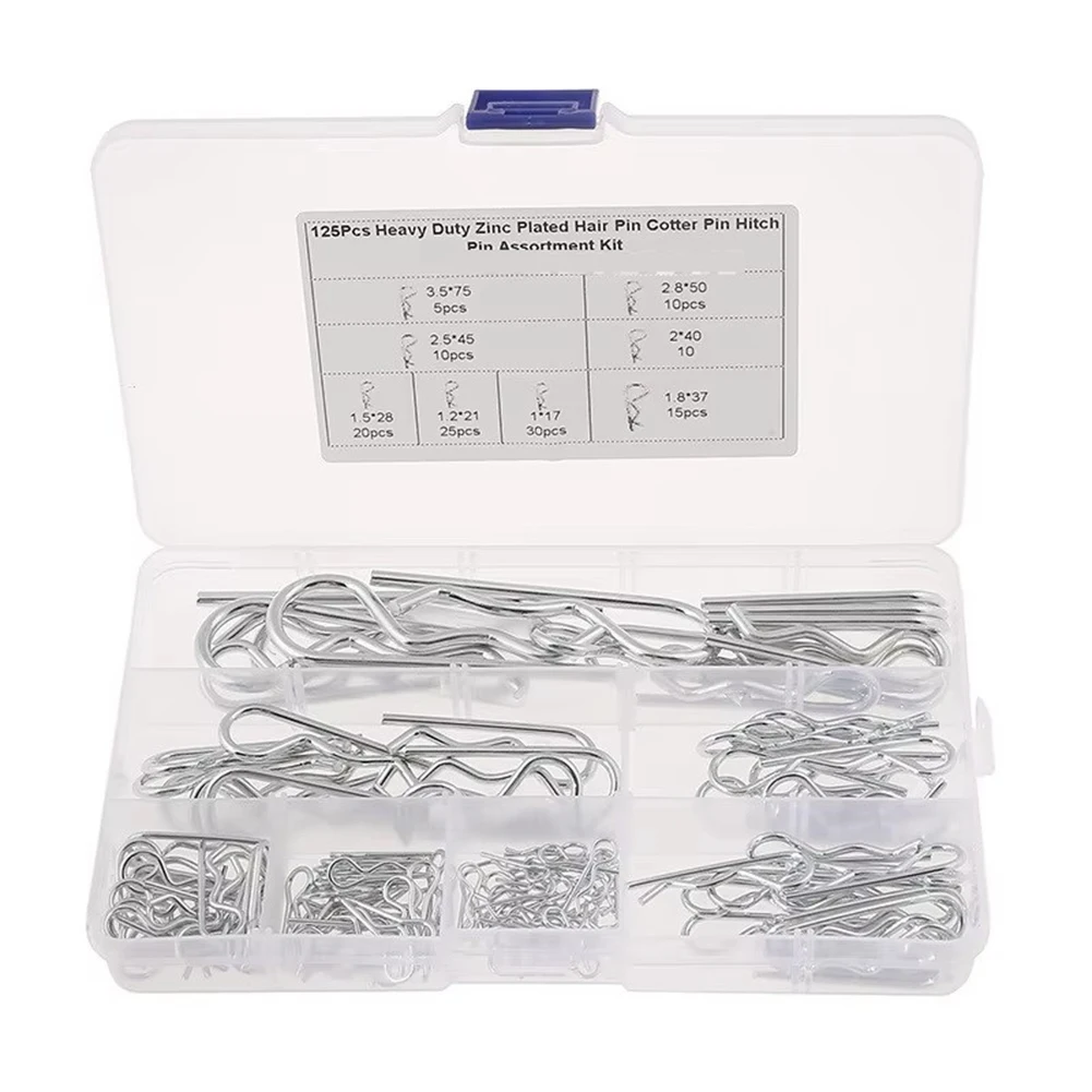 R Type Locking Pins 125pcs Split Clamp Kit Made of Carbon Steel for Reliable Fastening in Various Applications