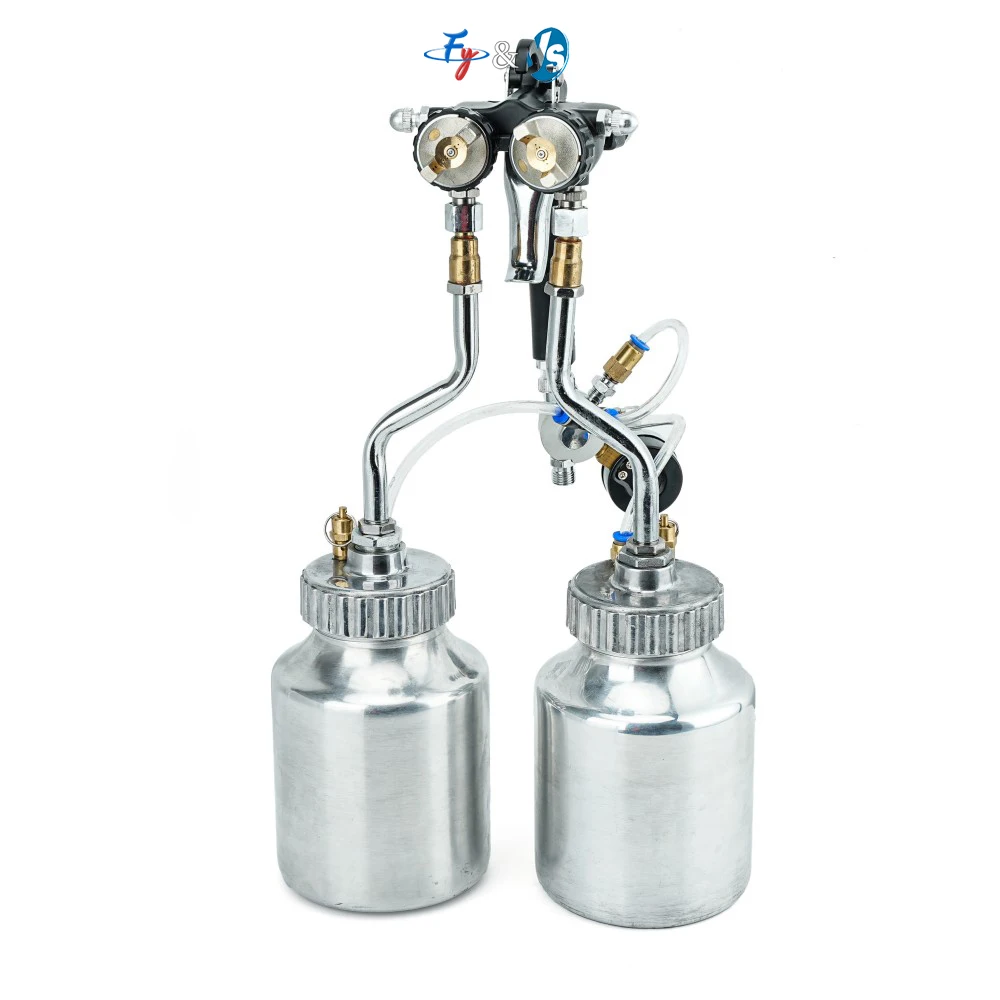 

YS HVLP PT-29B Double Nozzle 1.3mm Air Spray Gun Pressure Feed Spray Paint Chrome Painting Dual Head Pneumatic Pressure Sprayer