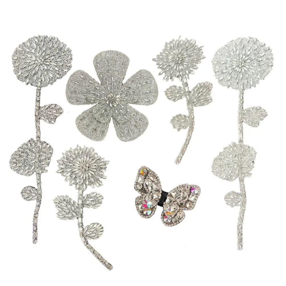 

2024 Black and White Glass Diamond Big Flower Horse Eye Self-adhesive Cloth Sticker Pattern Decorative Blazer Dress Patch Sticke