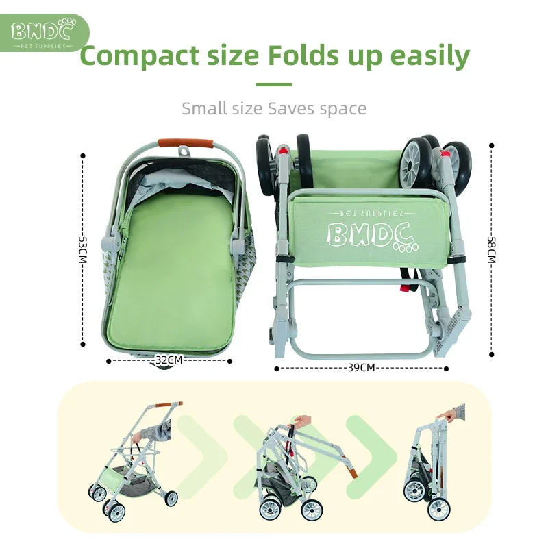 Comfortable Mesh and Foldable Luxury Four Wheels Pet Dog Stroller Portable Small Pet Stroller For Cat And Dog