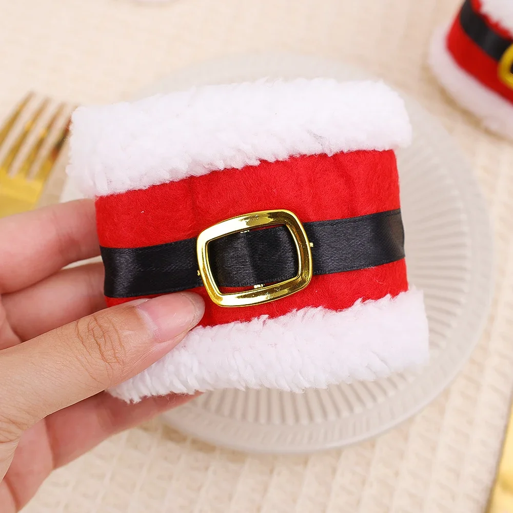 5/1 pçs anéis de guardanapo de natal papai noel cintos guardanapo titular talheres ornamentos natal navidad ano novo mesa jantar decorações