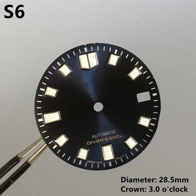 S6 OEM 62mas Blue Dial SPB153 SPB143 28.5MM Diver's Dial Fit NH35/36/4R/7S Movement Green Luminous Watch