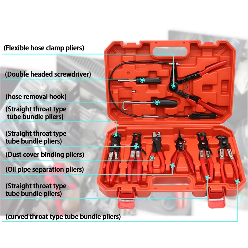 9Pcs Auto Hose Clamp Ring Plier Set Flexible Wire Cable Type Joint Boot Clamps Remover Oil Seal Screwdriver Car Repairing Tools