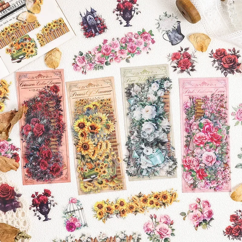 

30Pcs/bag Transparent PET Stickers Old World Garden Retro Plants Journaling Scrapbooking Collages DIY Creative Material