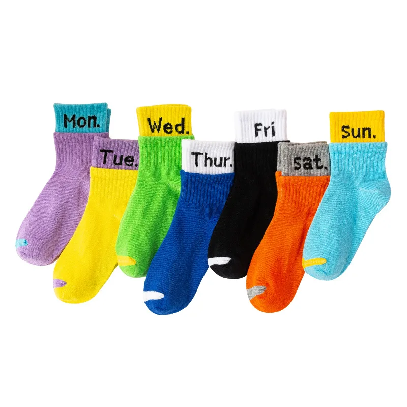 Children Sports Trendy Spliced Double Ribbed Socks Boys and Girls Mid Length Socks Candy Colored Sunday Socks Cotton