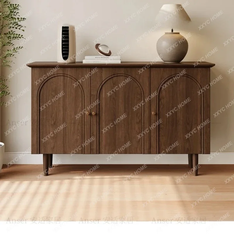 LXL Home  Cabinet Walnut Color Door Solid Wood Storage High Leg Simple Storage Shoe Cabinet