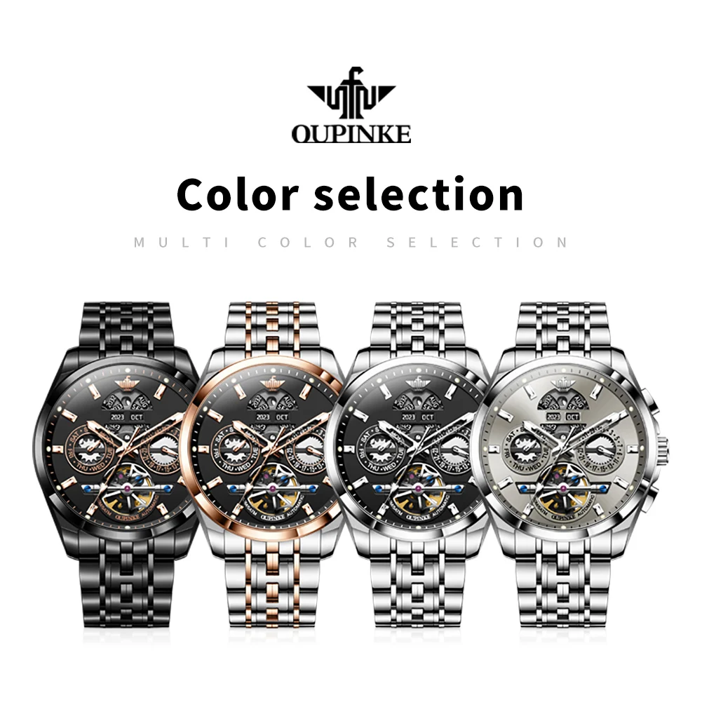 OUPINKE Top Original Luxury Brand Men's Watches Full Automatic Watch Waterproof Multi-function Stainless Steel Strap Wristwatch