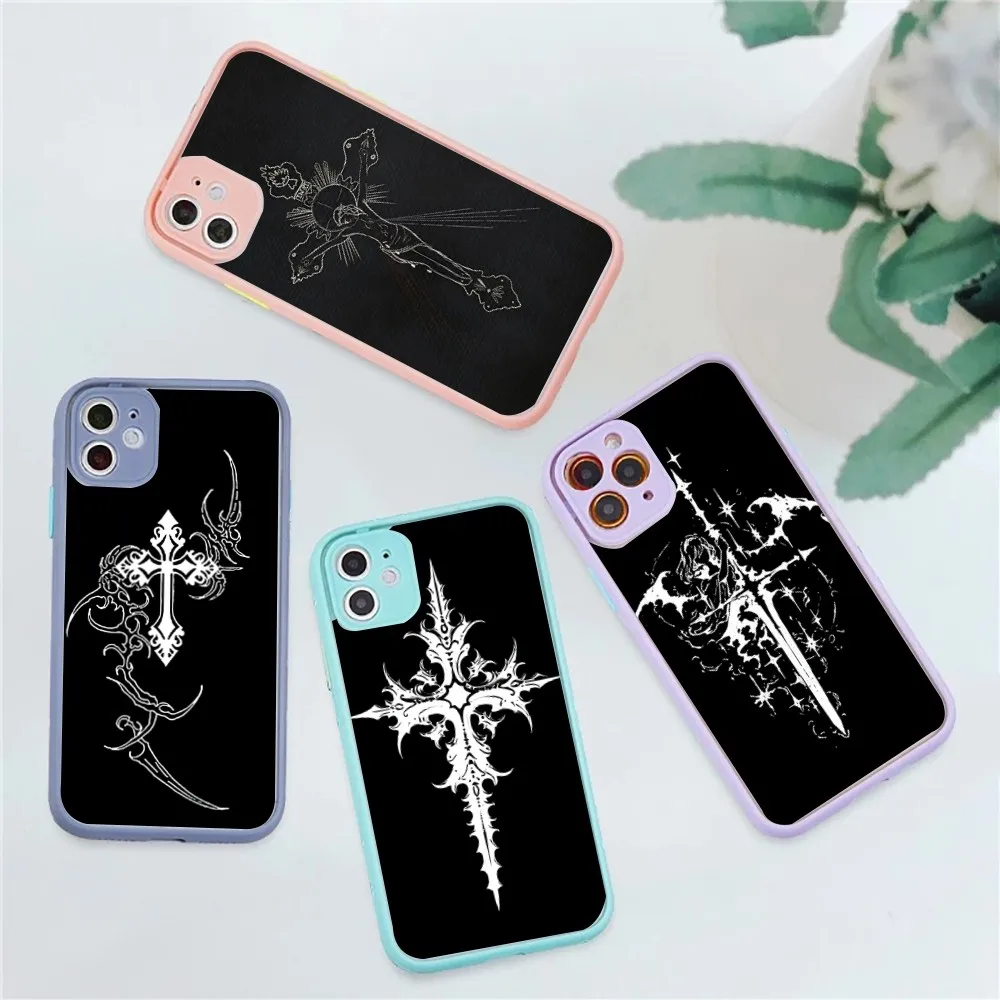 Cyber Sigil Cross Phone Case For IPhone 14 11 12 13 Mini Pro Max 8 7 Plus X XR XS MAX Translucent Matte Cover