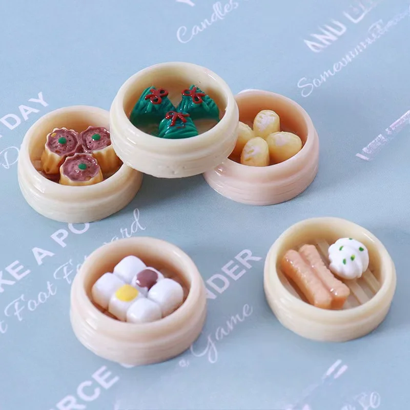 Mini giocattoli cinesi per la colazione, gnocchi in miniatura Dim Sum, giochi di imitazione, set di cibo per accessori da cucina per alimenti in resina per casa delle bambole