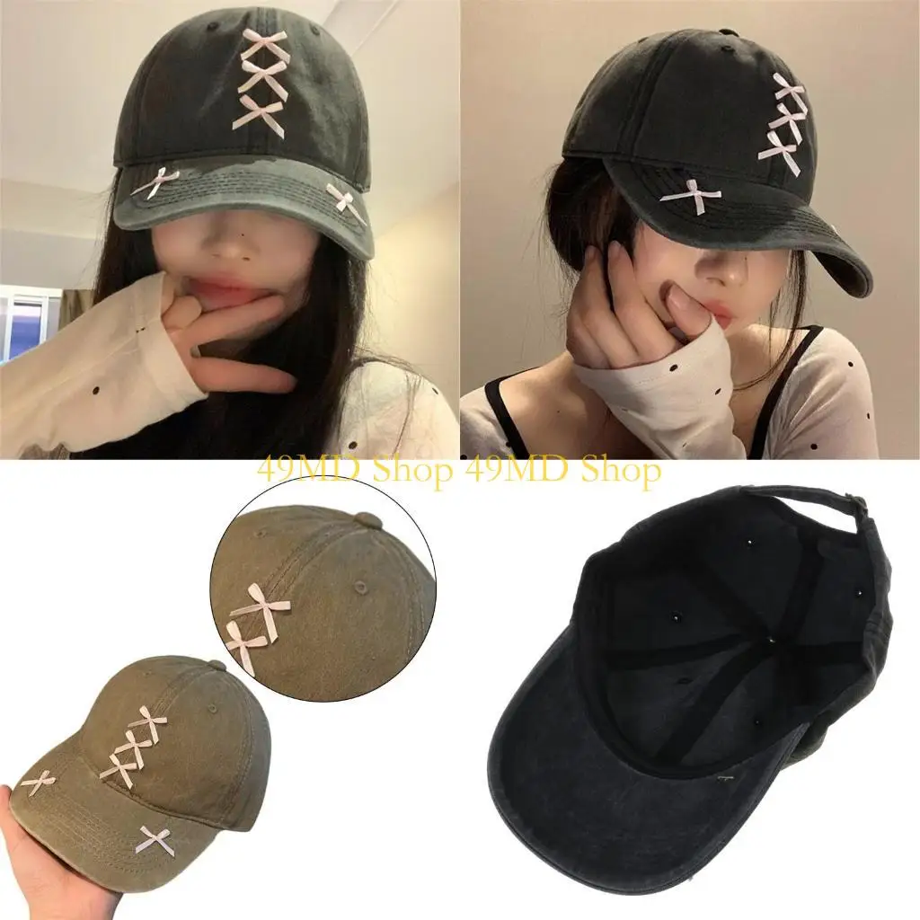 

49MD Little Ribbon Bowtie Hat Настройка бейсбольной шляпы женщин солнце