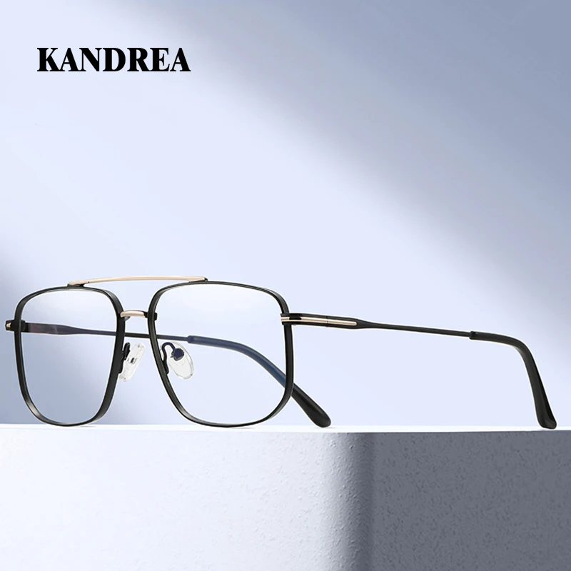 

KANDREA Vintage Double Bridge Metal Frame Anti Blue Light Glasses Men New Color-blocking Prescription Myopia Eyewear 91787
