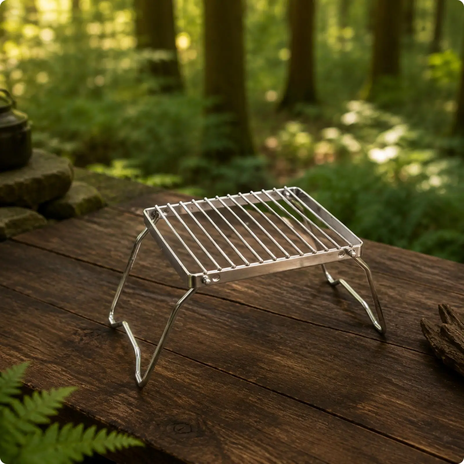 Folding Outdoor Stove Grate Stainless Steel Support Rack for Camp Kitchen Portable Cooktop Stand with Storage Pouch